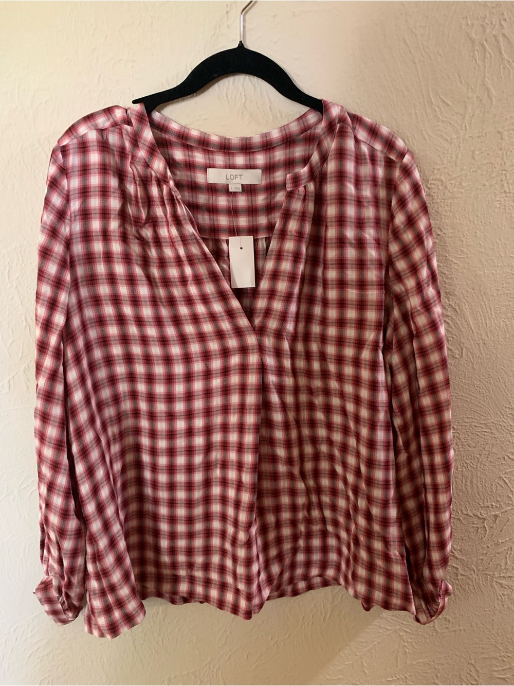 LOFT Red and White Plaid Button-Down Women's Shirt